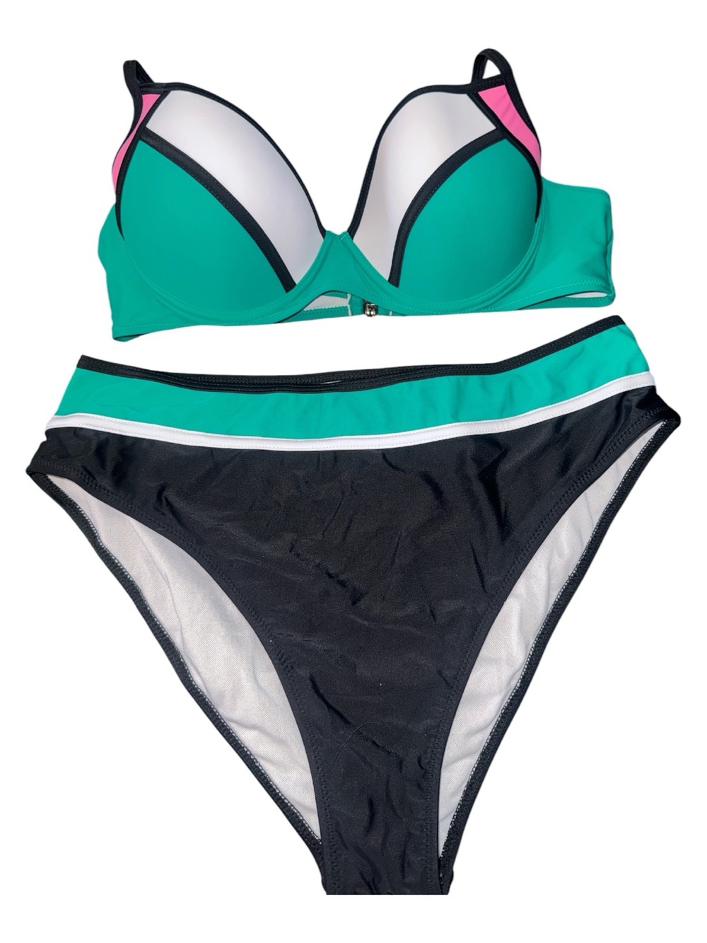 Cupshe Teal, Black & Pink Colorblock Bikini Set